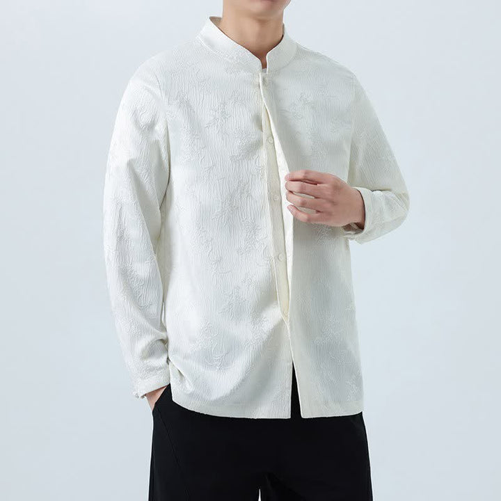 Buddha Stones Camisas de manga larga para hombre con cuello mandarín y estampado floral, estilo vintage de otoño. - image 17