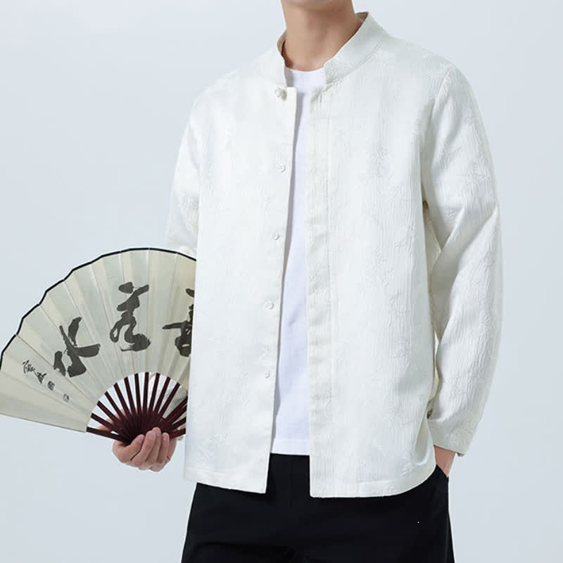 Buddha Stones Camisas de manga larga para hombre con cuello mandarín y estampado floral, estilo vintage de otoño. - image 16