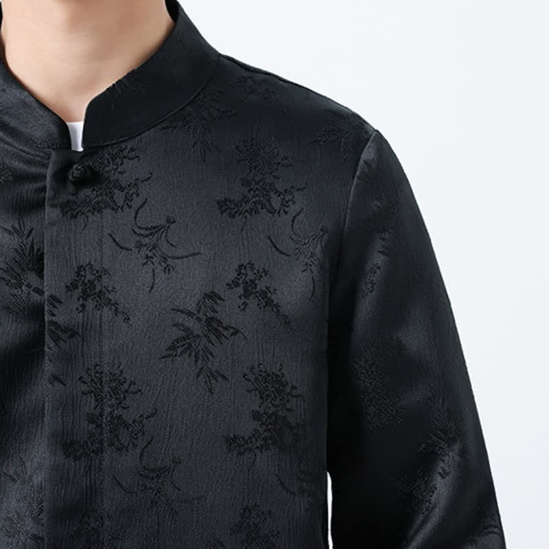 Buddha Stones Camisas de manga larga para hombre con cuello mandarín y estampado floral, estilo vintage de otoño. - image 9