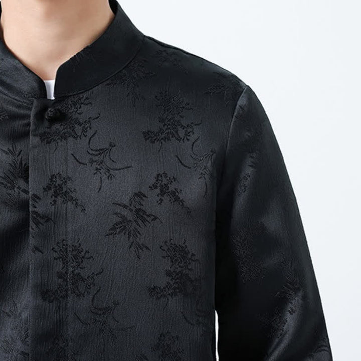 Buddha Stones Camisas de manga larga para hombre con cuello mandarín y estampado floral, estilo vintage de otoño. - image 9