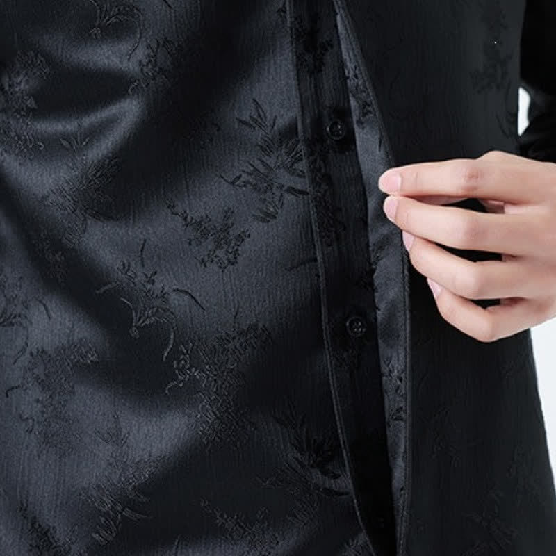 Buddha Stones Camisas de manga larga para hombre con cuello mandarín y estampado floral, estilo vintage de otoño. - image 11