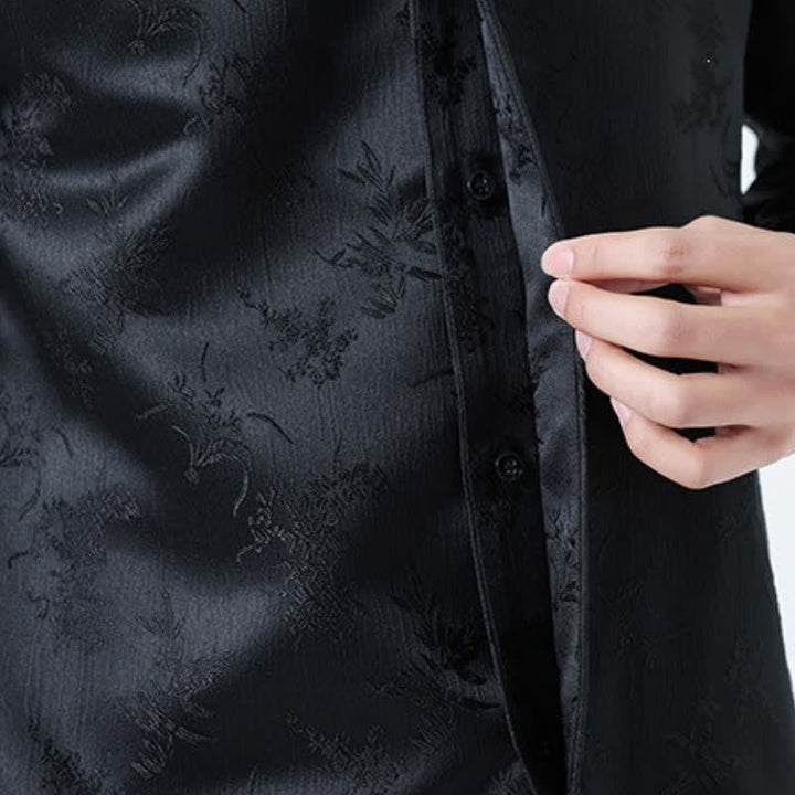 Buddha Stones Camisas de manga larga para hombre con cuello mandarín y estampado floral, estilo vintage de otoño. - image 11