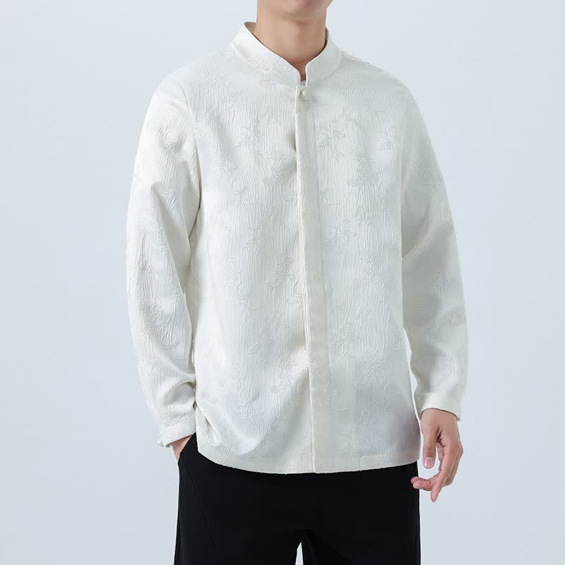 Buddha Stones Camisas de manga larga para hombre con cuello mandarín y estampado floral, estilo vintage de otoño. - image 13