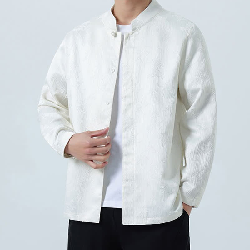 Buddha Stones Camisas de manga larga para hombre con cuello mandarín y estampado floral, estilo vintage de otoño. - image 18