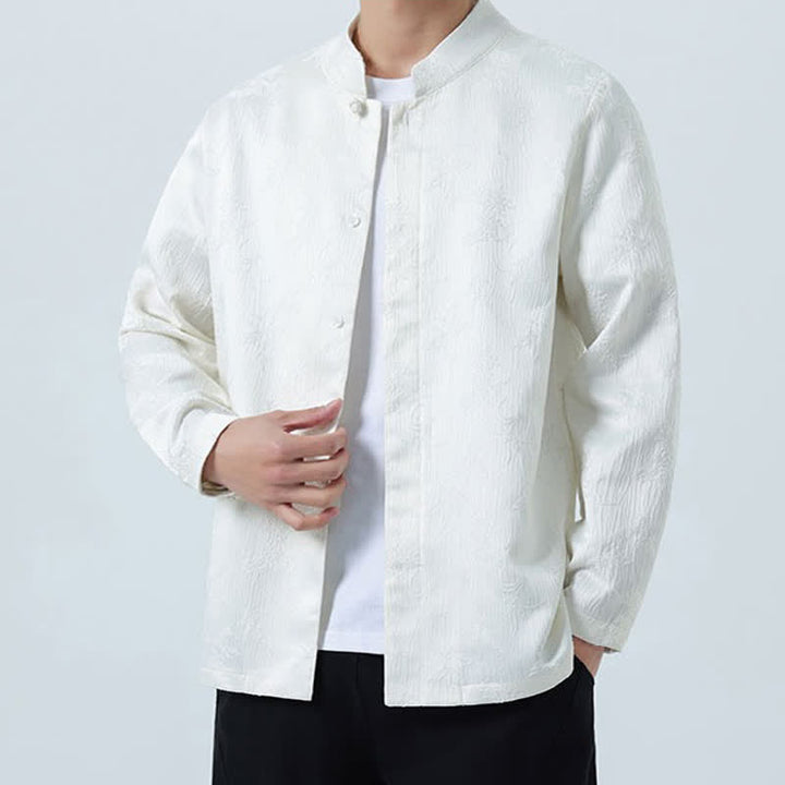 Buddha Stones Camisas de manga larga para hombre con cuello mandarín y estampado floral, estilo vintage de otoño. - image 18