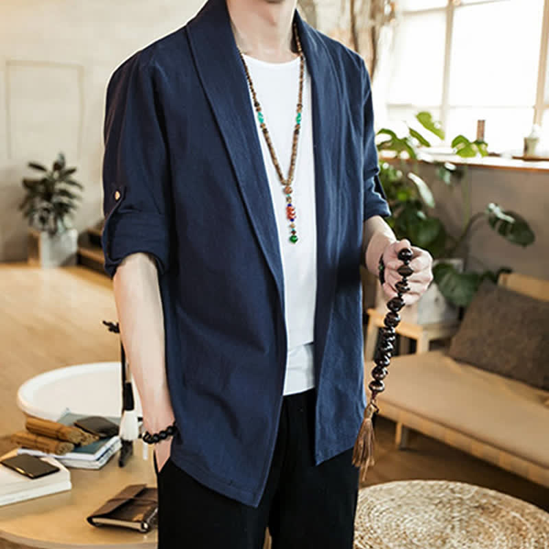 Buddha Stones Kimono minimalista liso para hombre, estilo casual, primavera-otoño. - image 1