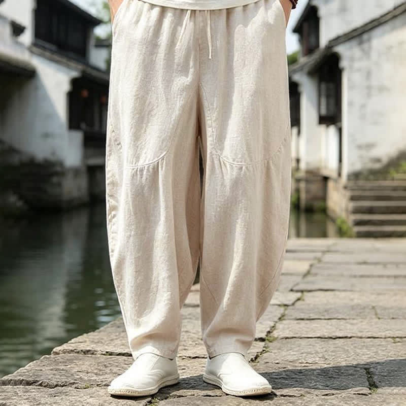 Buddha Stones Pantalones cortos casuales vintage de primavera/verano con cordón ajustable, color liso, estilo harem para hombre con bolsillos. - image 1