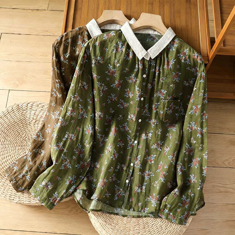 Buddha Stones Camisas de manga larga para mujer con botones y estampado floral estilo vintage para primavera/verano, con bolsillo. - image 15