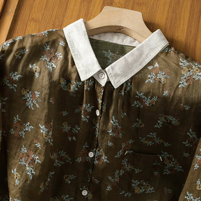 Buddha Stones Camisas de manga larga para mujer con botones y estampado floral estilo vintage para primavera/verano, con bolsillo. - image 2