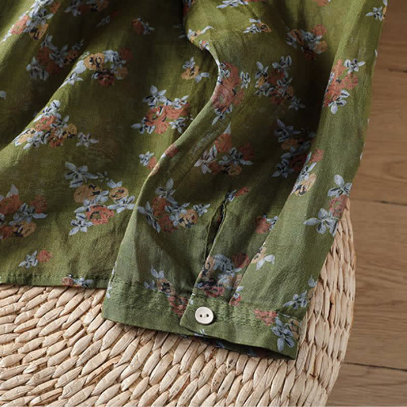 Buddha Stones Camisas de manga larga para mujer con botones y estampado floral estilo vintage para primavera/verano, con bolsillo. - image 11