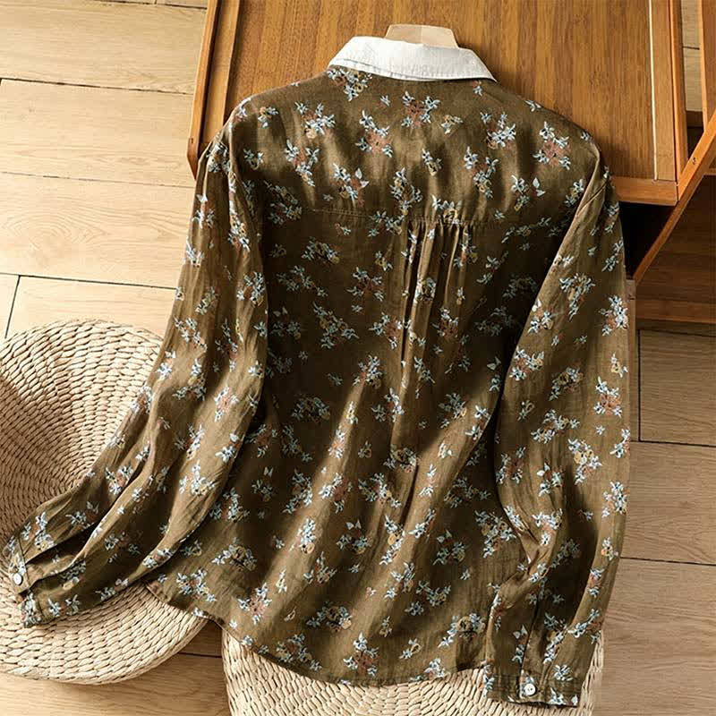 Buddha Stones Camisas de manga larga para mujer con botones y estampado floral estilo vintage para primavera/verano, con bolsillo. - image 1