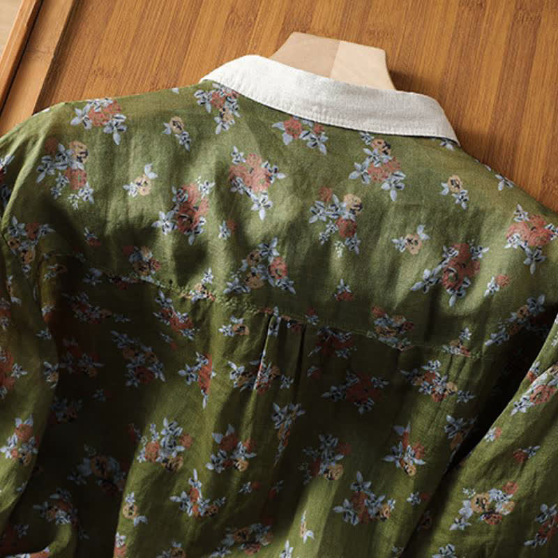 Buddha Stones Camisas de manga larga para mujer con botones y estampado floral estilo vintage para primavera/verano, con bolsillo. - image 10