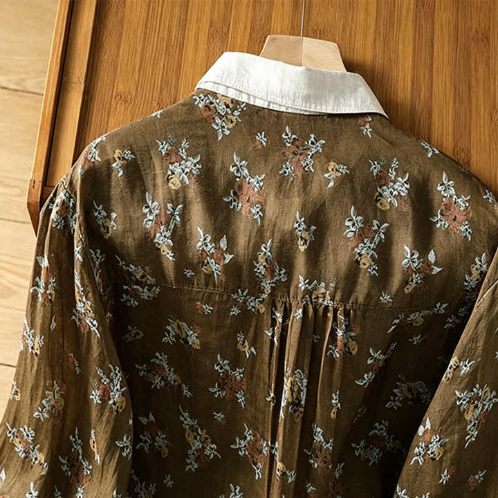 Buddha Stones Camisas de manga larga para mujer con botones y estampado floral estilo vintage para primavera/verano, con bolsillo. - image 3