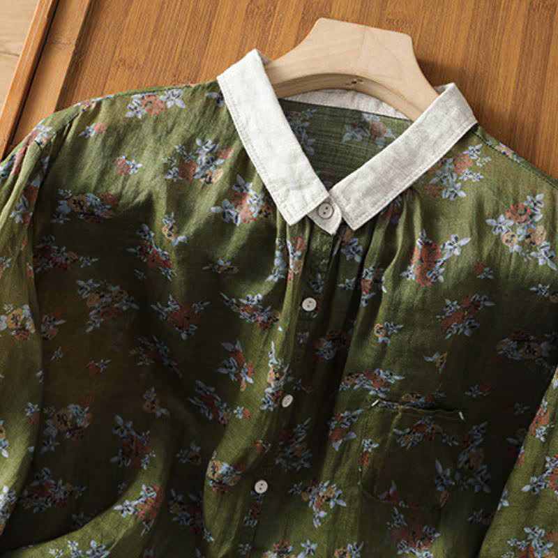 Buddha Stones Camisas de manga larga para mujer con botones y estampado floral estilo vintage para primavera/verano, con bolsillo. - image 9