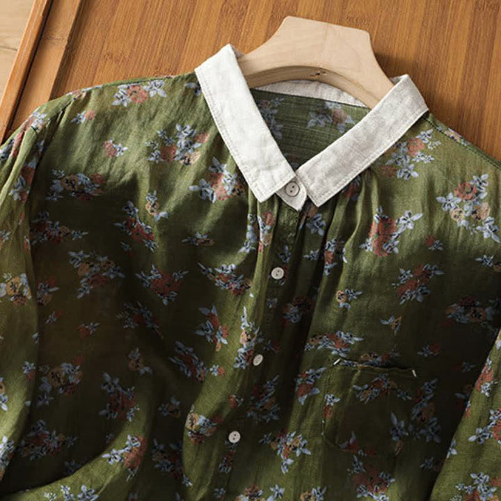 Buddha Stones Camisas de manga larga para mujer con botones y estampado floral estilo vintage para primavera/verano, con bolsillo. - image 9
