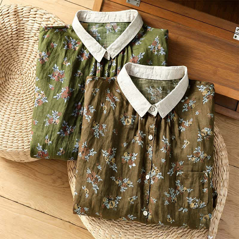 Buddha Stones Camisas de manga larga para mujer con botones y estampado floral estilo vintage para primavera/verano, con bolsillo. - image 16