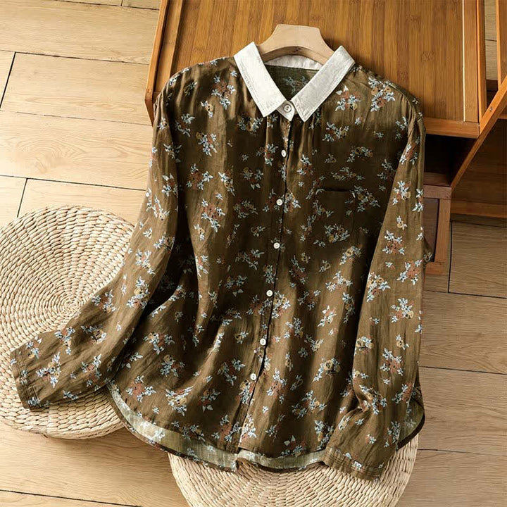 Buddha Stones Camisas de manga larga para mujer con botones y estampado floral estilo vintage para primavera/verano, con bolsillo. - Tierra de siena - US8-10, UK/AU12-14, EU40-42 (2XL) - image 0
