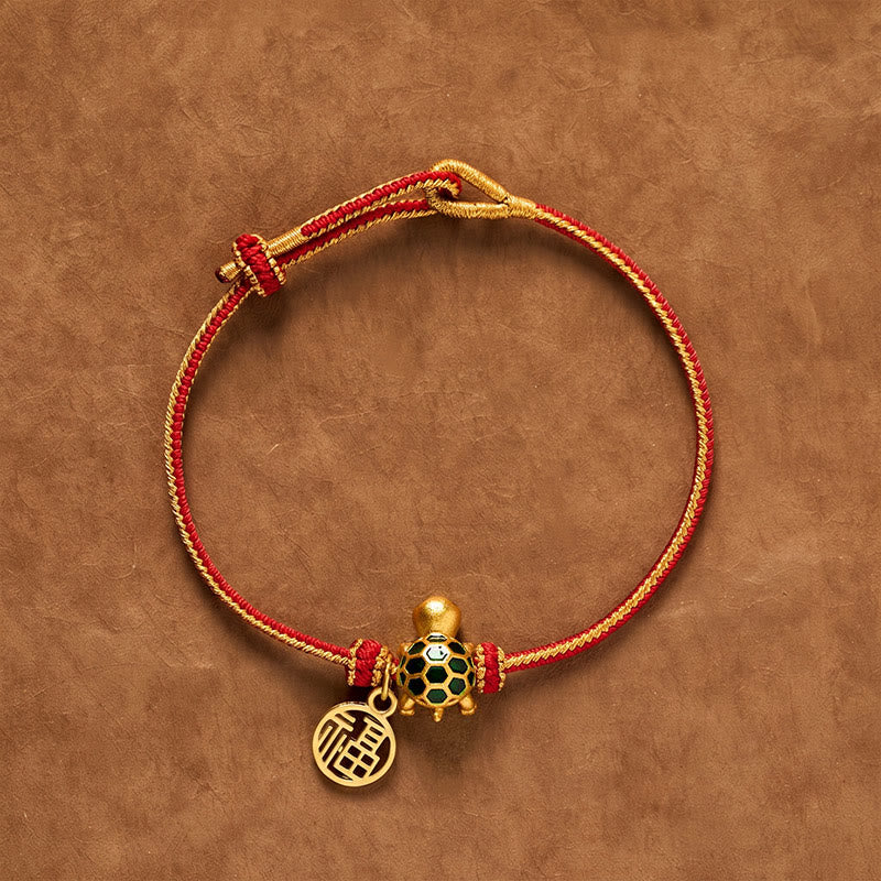 Buddha Stones Pulsera de la suerte trenzada con forma de tortuga y cadena roja de cobre Fu - Cordón rojo (circunferencia de la muñeca: 15-18 cm) - image 0