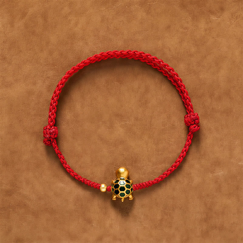 Buddha Stones Pulsera hecha a mano con hilo rojo trenzado de la suerte de la tortuga - Rojo oscuro (circunferencia de la muñeca: 5,5–7,1 pulgadas/14–18 cm) - image 0