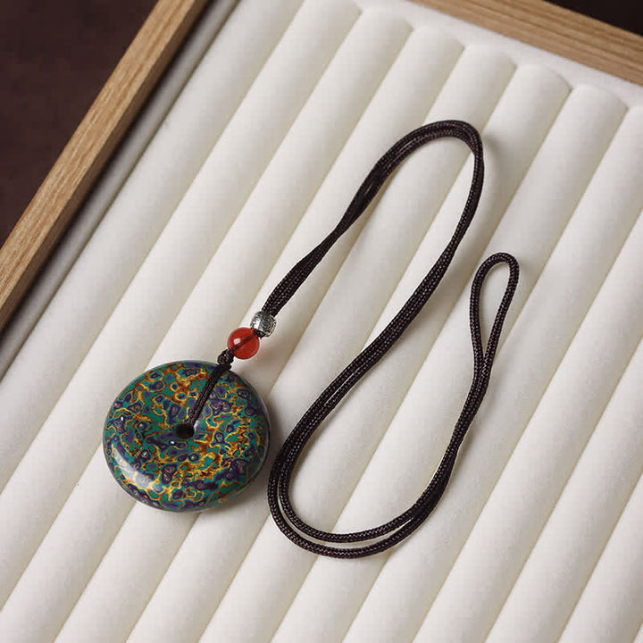 Buddha Stones Collar con colgante de cordón trenzado con hebilla de la paz - Esquema de color verde con patrón aleatorio - image 6