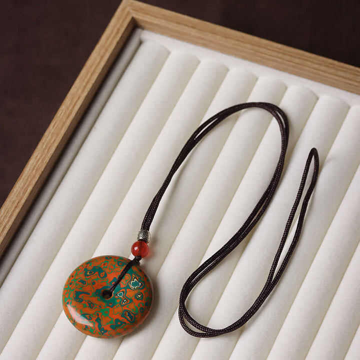 Buddha Stones Collar con colgante de cordón trenzado con hebilla de la paz - Esquema de color naranja con patrón aleatorio - image 7