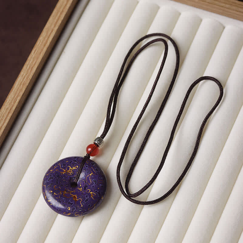 Buddha Stones Collar con colgante de cordón trenzado con hebilla de la paz - Combinación de colores púrpura y dorado con patrón aleatorio - image 9