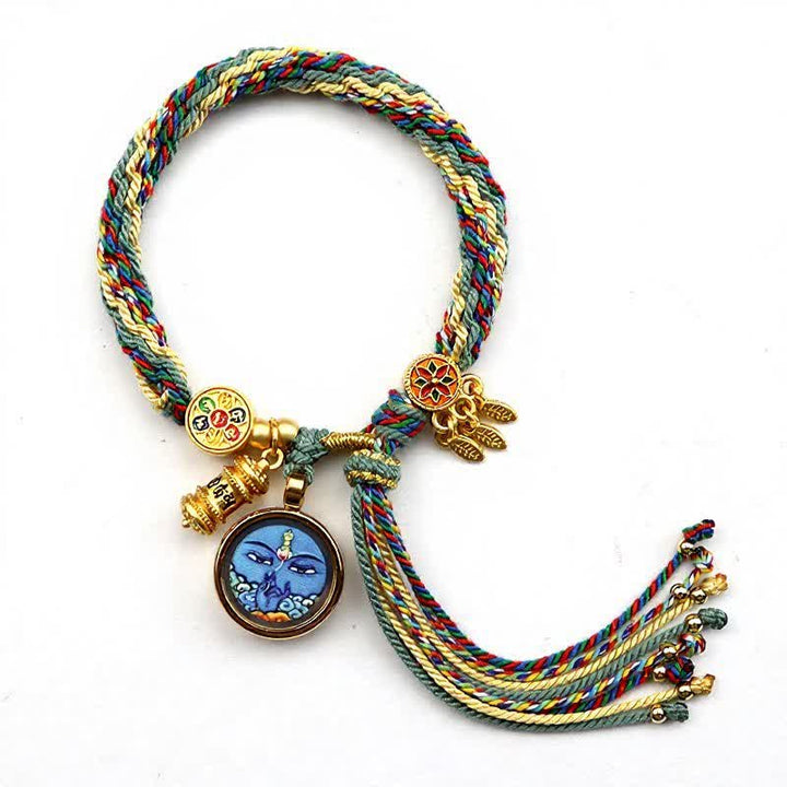 Buddha Stones Pulsera de acero de titanio tibetano con el símbolo Om Mani Padme Hum para fortalecer el cuerpo. - Verde oscuro - image 8
