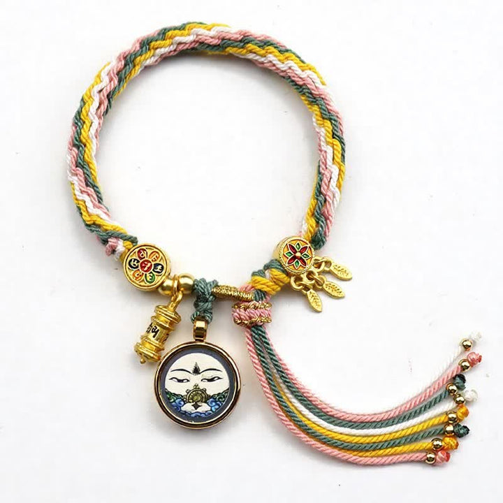 Buddha Stones Pulsera de acero de titanio tibetano con el símbolo Om Mani Padme Hum para fortalecer el cuerpo. - Rosa amarillo - image 9