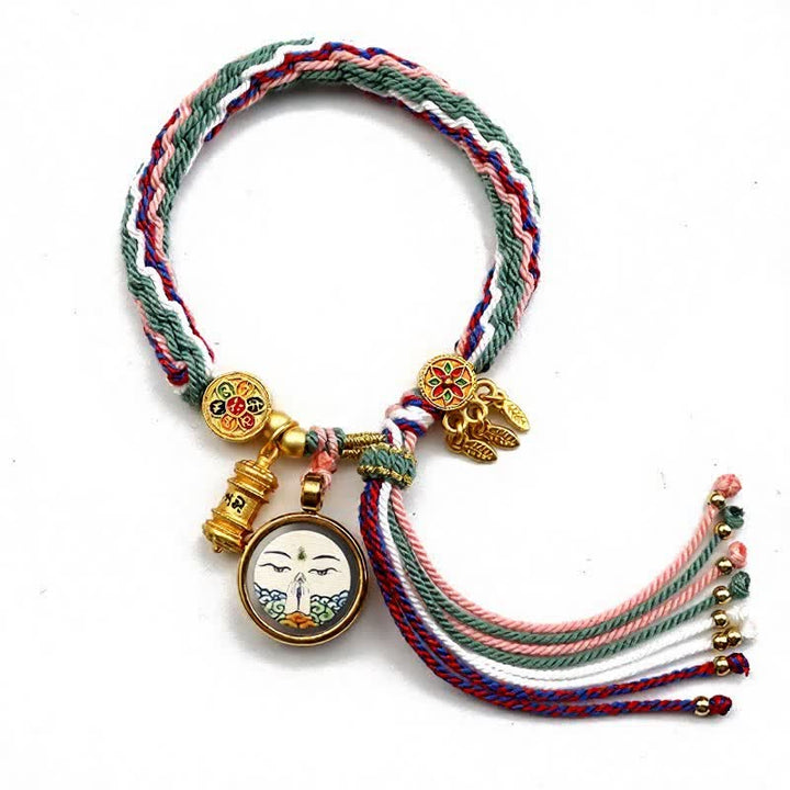 Buddha Stones Pulsera de acero de titanio tibetano con el símbolo Om Mani Padme Hum para fortalecer el cuerpo. - Rosa Verde - image 2