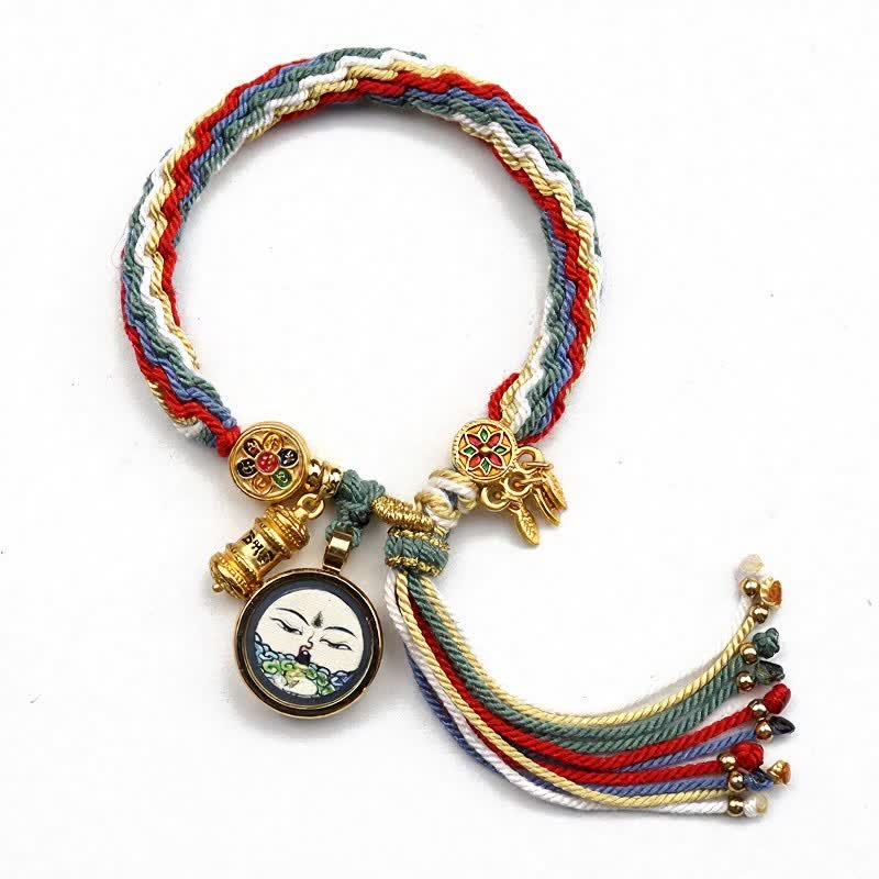 Buddha Stones Pulsera de acero de titanio tibetano con el símbolo Om Mani Padme Hum para fortalecer el cuerpo. - Rojo Azul - image 4