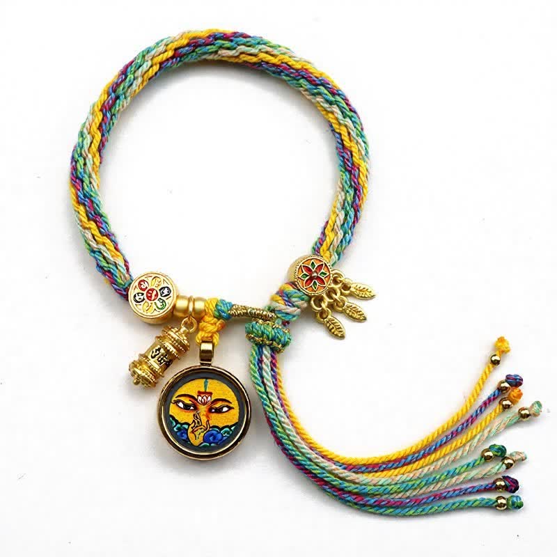 Buddha Stones Pulsera de acero de titanio tibetano con el símbolo Om Mani Padme Hum para fortalecer el cuerpo. - image 1