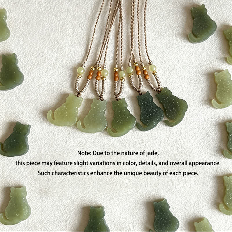 Buddha Stones Collar con colgante de cordón trenzado de gato de jade, símbolo de abundancia - image 6
