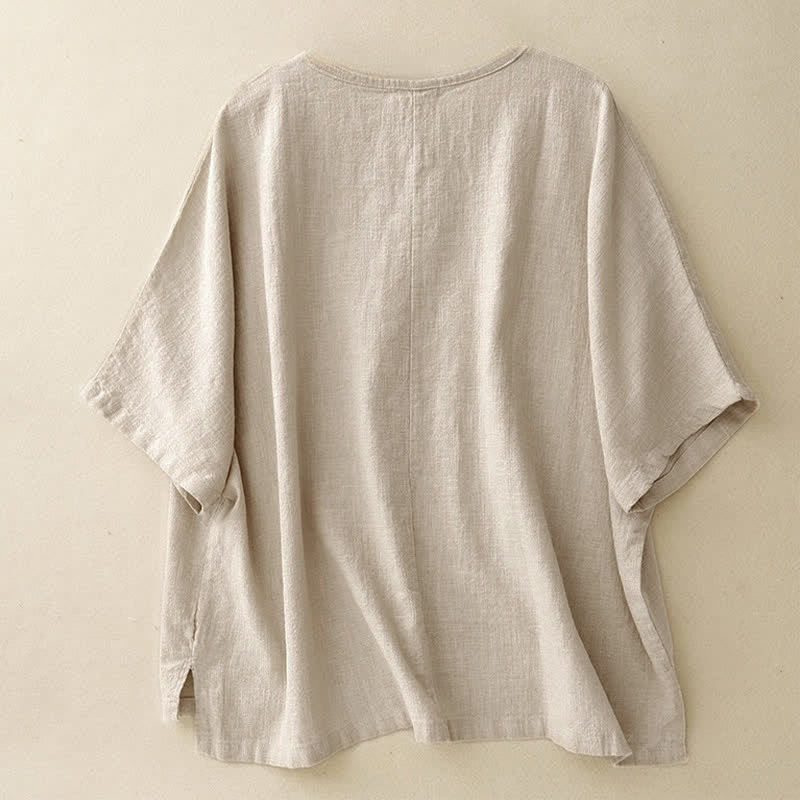 Camiseta informal de manga corta con cuello redondo y diseño holgado para mujer con estampado de Buddha Stones. - image 1