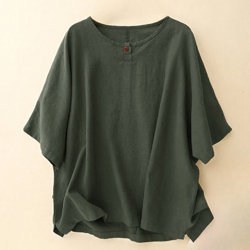 Camiseta informal de manga corta con cuello redondo y diseño holgado para mujer con estampado de Buddha Stones. - Verde oliva oscuro - US14，UK/AU18，EU46 (2XL) - image 10