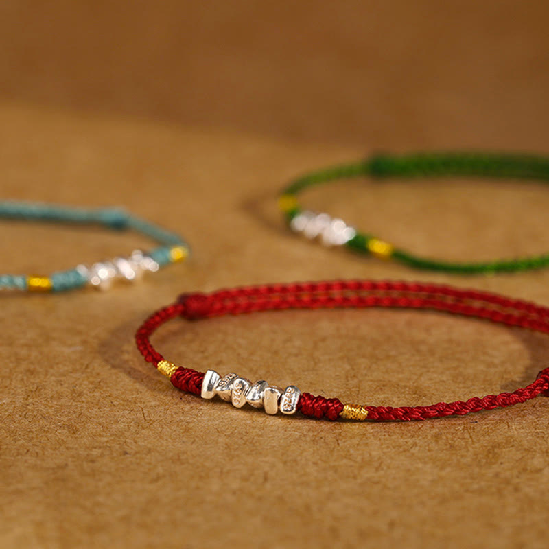 Pulsera trenzada ultrafina con hilo de plata de ley 925 y Buddha Stones para proteger la suerte - image 16