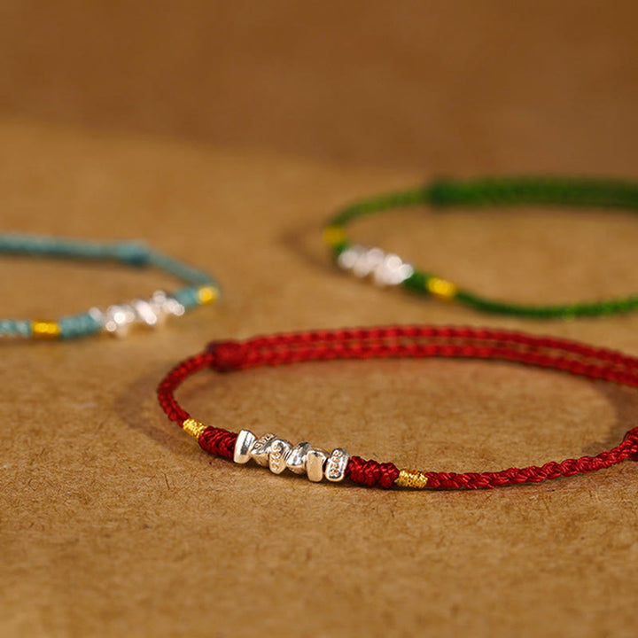Pulsera trenzada ultrafina con hilo de plata de ley 925 y Buddha Stones para proteger la suerte - image 16