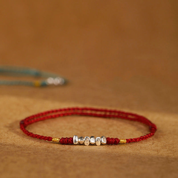 Pulsera trenzada ultrafina con hilo de plata de ley 925 y Buddha Stones para proteger la suerte - image 0