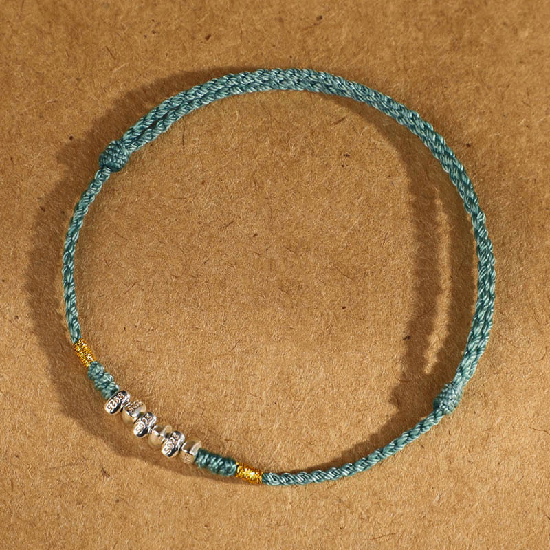 Pulsera trenzada ultrafina con hilo de plata de ley 925 y Buddha Stones para proteger la suerte - Cuerda verde claro de plata de ley 925 - Tobillera (Circunferencia 19-23 cm) - image 13