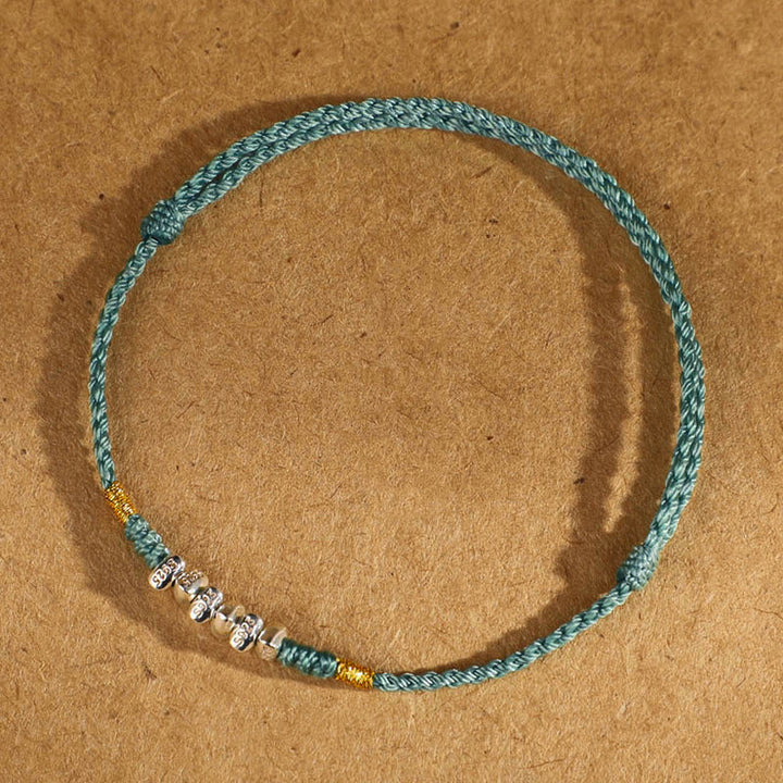 Pulsera trenzada ultrafina con hilo de plata de ley 925 y Buddha Stones para proteger la suerte - Cuerda verde claro de plata de ley 925 - Tobillera (Circunferencia 19-23 cm) - image 13