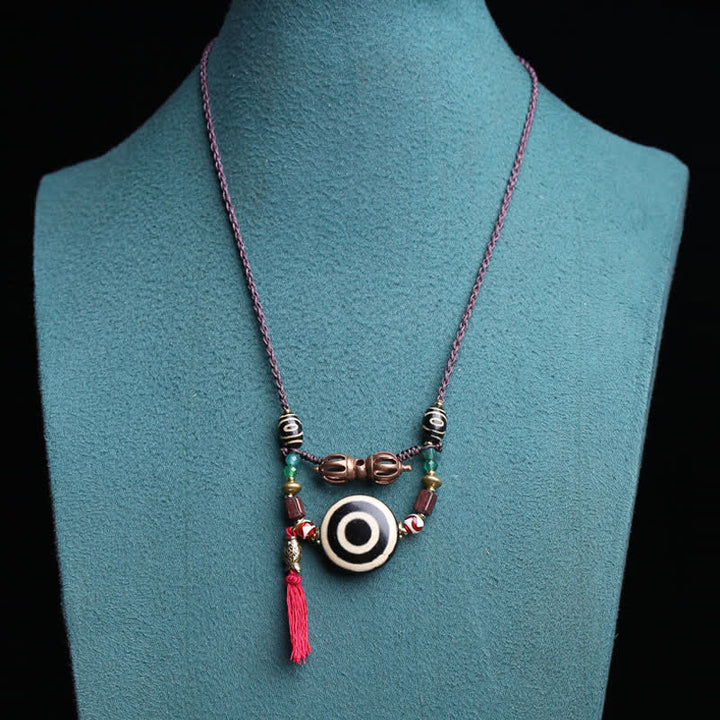 Buddha Stones Collar de protección con cuentas Dzi tibetanas, vajra, cuentas Dzi de tres ojos y cuerda trenzada. - image 4