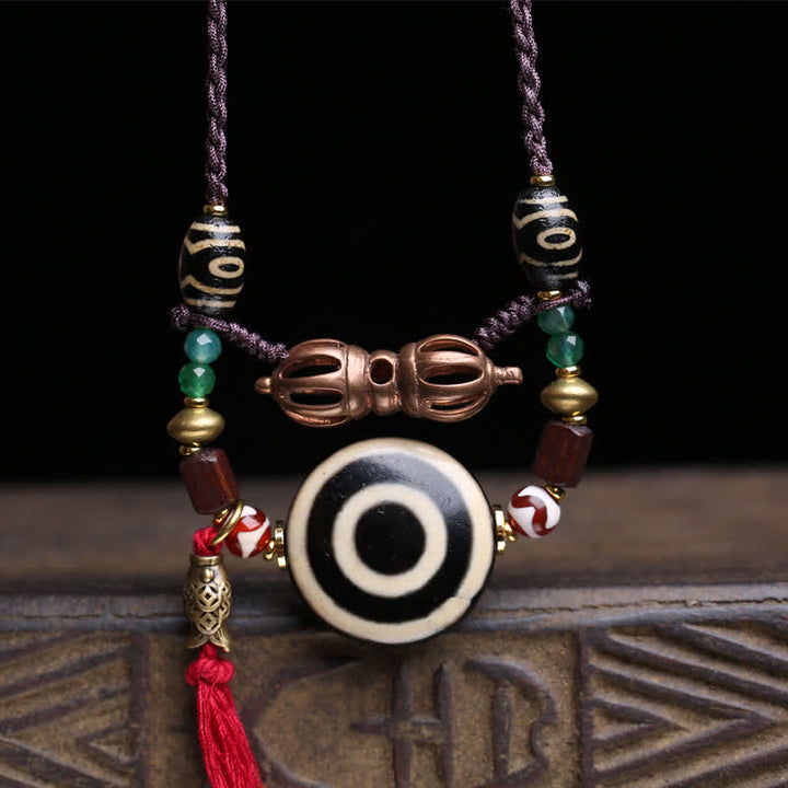 Buddha Stones Collar de protección con cuentas Dzi tibetanas, vajra, cuentas Dzi de tres ojos y cuerda trenzada. - image 1
