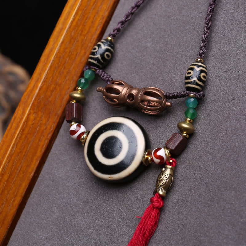 Buddha Stones Collar de protección con cuentas Dzi tibetanas, vajra, cuentas Dzi de tres ojos y cuerda trenzada. - image 3