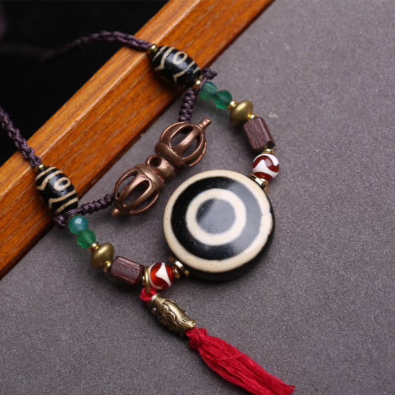 Buddha Stones Collar de protección con cuentas Dzi tibetanas, vajra, cuentas Dzi de tres ojos y cuerda trenzada. - image 2