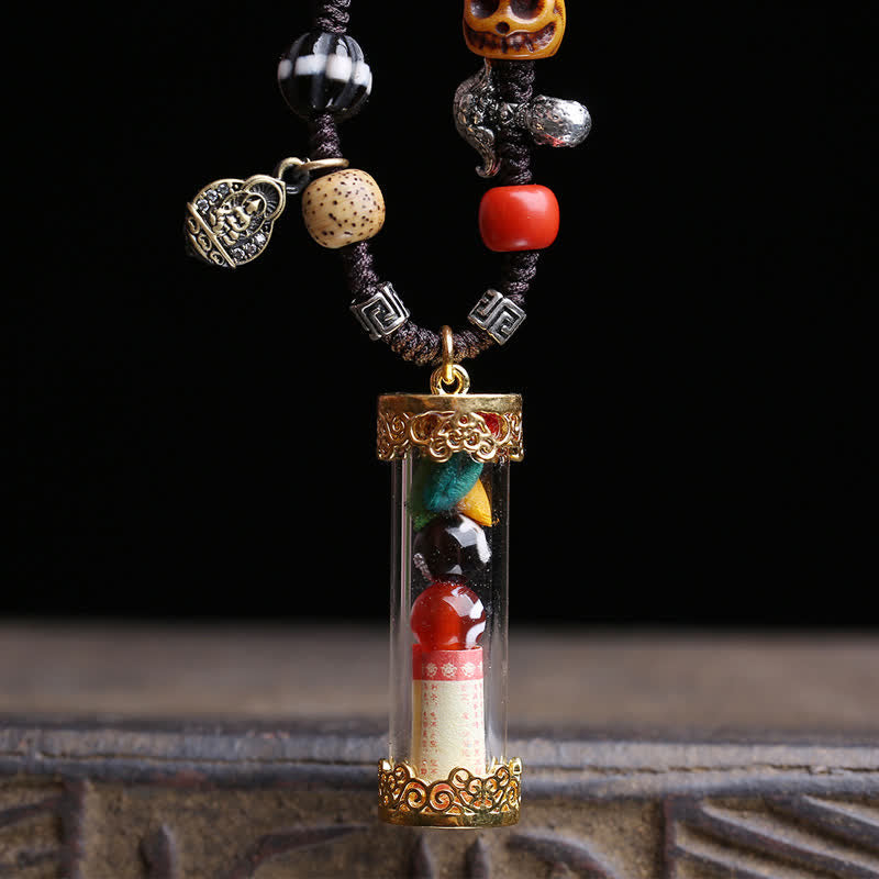 Buddha Stones Caja de oración tibetana Ghau, ágata, cobre, tubo de escrituras, collar con conexión a tierra - image 1