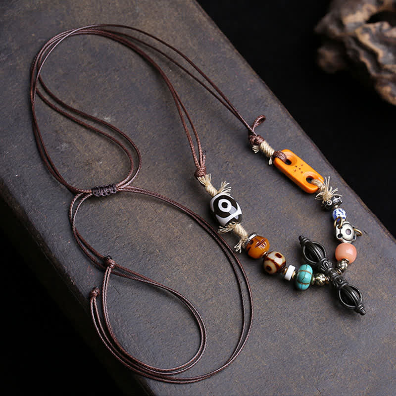 Buddha Stones Collar tibetano de cuentas Dzi de tres ojos Vajra para la buena suerte - image 1