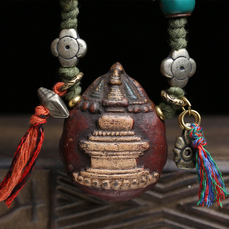 Buddha Stones Collar con colgante de borla tallada Tsa-tsa pintada tibetana - image 2