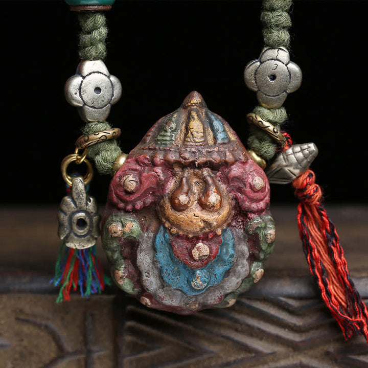 Buddha Stones Collar con colgante de borla tallada Tsa-tsa pintada tibetana - image 1