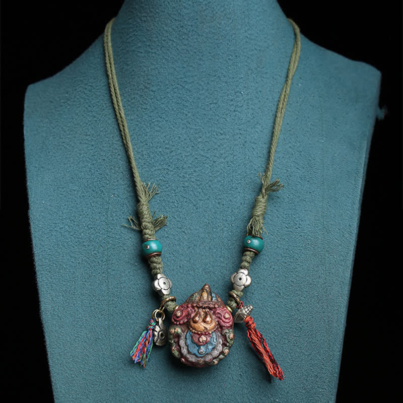 Buddha Stones Collar con colgante de borla tallada Tsa-tsa pintada tibetana - image 4
