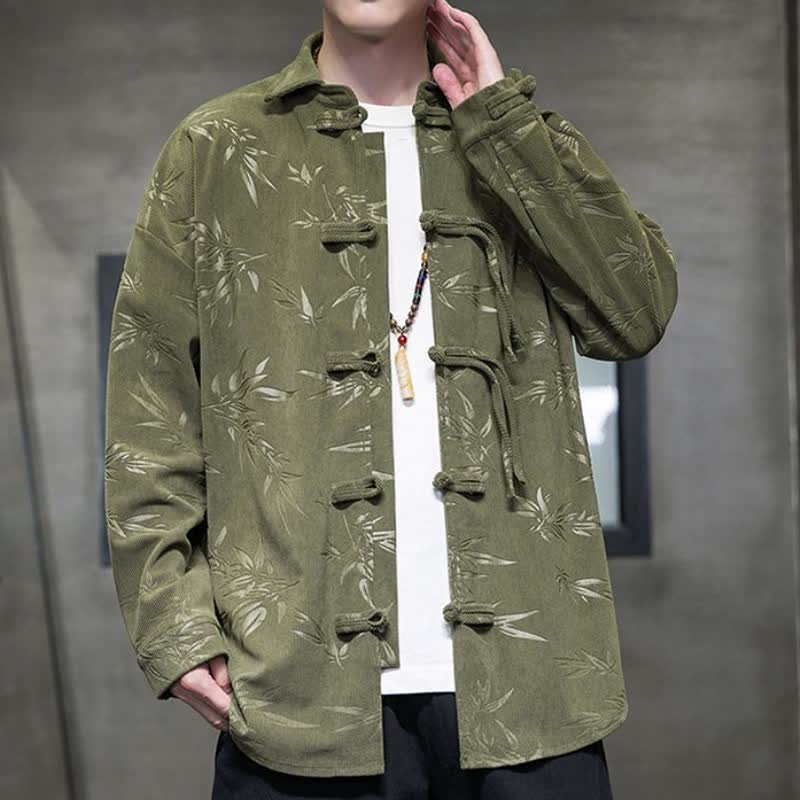 Camisas de manga larga para hombre de pana con estampado floral y botones de rana, estilo casual Tang, con estampado de Buddha Stones, ideales para otoño e invierno. - image 1