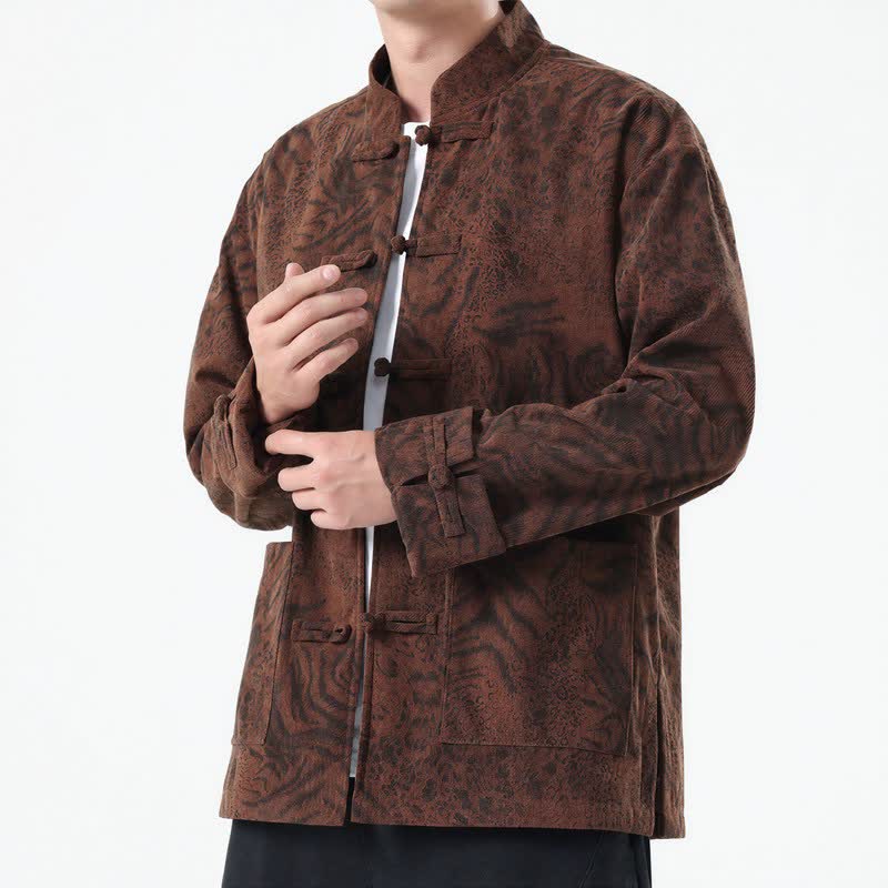 Chaquetas de hombre de pana con estampado abstracto estilo Tang, con bolsillos de parche, diseño de Buddha Stones , otoño/invierno y bolsillo. - Marrón silla de montar - US/UK/AU46, EU56 (5XL) - image 0